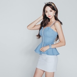 夏季新款2016女装韩版性感露背背心衫吊带修身高腰半身裙套装裙潮