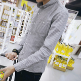 2016范思哲亚麻布男士衬衫衬衣男装潮春季韩版长袖修身青年