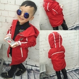 麦哈专柜正品2016韩版春秋新款儿童防风衣红色中长款男女休闲外套