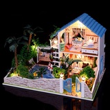 豪华别墅模型大型庭院diy小屋椰树泳池海景房手工楼阁楼房屋玩具