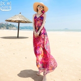 海边度假必备沙滩裙长款修身显瘦波西米亚裙海滩裙真丝连衣裙仙夏