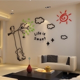 小熊秋千亚克力3d水晶立体墙贴客厅沙发儿童房电视背景墙贴画包邮