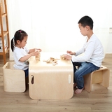 易成长多用途儿童木质桌椅套装宝宝手工学习桌书桌收纳置物架茶几