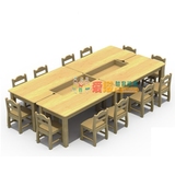 新款12人桌实木学习拼桌幼儿园早教园美工桌松木橡木带收纳长方桌