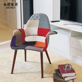 欧甘克椅百家布设计师扶手椅咖啡厅软包休闲餐椅复古欧式客厅椅子