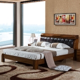 乌金木色实木床软靠真皮靠背1.8米双人现代中式高箱储物婚床