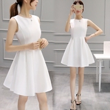 明星同款2016夏季新款白色连衣裙女韩版修身显瘦无袖中长款小白裙
