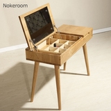 北欧实木梳妆台现代简约小户型卧室翻盖收纳化妆桌原木白橡木书桌