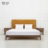 新品原创现代简约日式北欧宜家实木床黑胡桃木橡木床真皮软靠背床