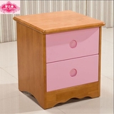地中海实木床头柜粉色带双抽儿童收藏储物柜子简易现代橡木床头柜