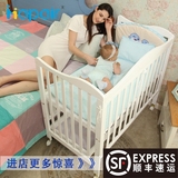 欧式婴儿床实木bb床白色带脚轮可变小沙发多功能新生婴儿床带护栏