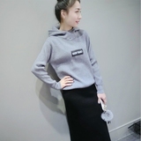 2016春新款韩版短款纯色长袖连帽打底衫加厚字母套头毛衣女针织衫