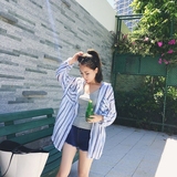 2016夏季新款韩国bf风宽松上衣长袖条纹衬衫女防晒外套薄款韩范