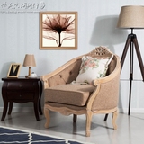 美式乡村布艺实木雕花单人沙发法式复古做旧休闲椅老虎椅影楼沙发
