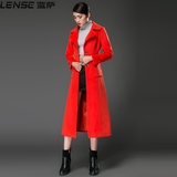 蓝萨2015秋冬女新款修身过膝超长款毛呢大衣 红色羊绒外套加厚
