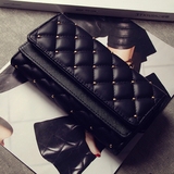 韩版新款女士钱包女包时尚复古铆钉菱格三折皮夹大容量卡包零钱包