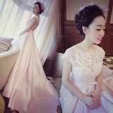 2016新款韩版公主甜美蕾丝奢华显瘦新娘一字肩婚纱礼服小拖尾夏季