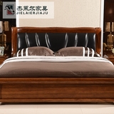 卧室家具真皮软靠双人床高箱储物 防地热乌金木床实木床 现代简约