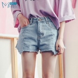 蜜妃儿2016夏季新款女装韩版高腰牛仔短裤女夏热裤显瘦不规则下摆