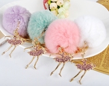 韩国创意水钻天使芭蕾舞汽车钥匙扣女包挂件毛绒獭兔毛球钥匙链