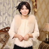 海宁 2014新款羊羔毛皮草外套 兔毛七分袖韩版短款外套 女装正品