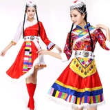 新款藏族舞蹈表演服女少数民族服装修身演出服广场舞西藏夏季短款