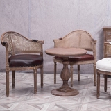 欧式古典真皮沙发餐椅 书房卧室个性藤橡木做旧实木单人老虎椅