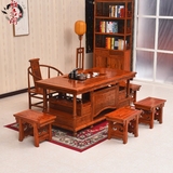 中式仿古实木茶桌椅组合明清古典家具雕花茶艺桌功夫泡茶桌椅茶台