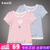 安奈儿女童装夏装圆领短袖针织衫T恤打底衫AG521439 专柜正品