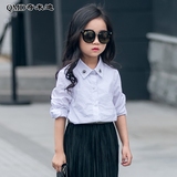 奇米迪童装女童春装2016新款韩国手工钉珠百搭白衬衫儿童翻领衬衣