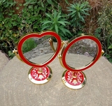 欧式台式红边框化妆镜子 便携结婚公主镜双面梳妆镜