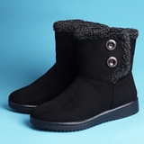 冬季新款老北京布鞋平底毛口保暖雪地靴时尚休闲短靴平跟女靴子黑