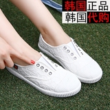 韩版夏季学生平跟小白色帆布鞋女百搭蕾丝一脚蹬黑色平底休闲布鞋