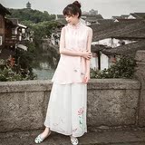 芷荷-2016夏装新款日常汉服衣领无袖手绘中国风女装茶人服上衣