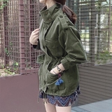 2016春装新款短款风衣女外套韩版修身收腰大码军绿色工装风衣外套