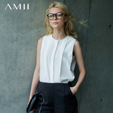 Amii无袖衬衫女夏 雪纺2016新原创设计个性 欧美时尚宽松无袖上衣