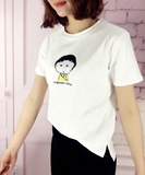 显瘦T恤女宽松短袖新款圆领小丸子卡通刺绣学生纯棉韩国SZ打底衫