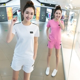 2016新款韩版运动套装女夏短裤两件套修身跑步服纯棉短袖休闲显瘦