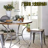 loft工业风美式复古圆形铁艺实木餐桌创意小户型简约咖啡桌饭桌子