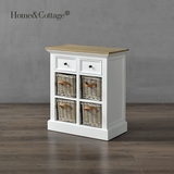 HC 北欧现代简约白色木4斗柜 玄关桌法美式清新风个性藤抽屉角柜