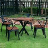 铁艺实木露台户外桌椅组合 咖啡厅室外五件套休闲庭院防腐木家具