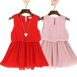 童装女童雪纺连衣裙夏装2016新款夏季儿童公主裙女孩红色背心裙子