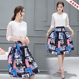 2016夏季新款韩版中长款A字裙时尚套装裙子显瘦两件套连衣裙女装