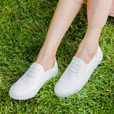 夏季帆布鞋男女同款小白鞋韩版学生文艺范套脚平底圆头白色鞋子潮