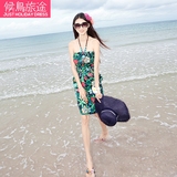 波西米亚雪纺显瘦海边度假韩国修身露背短裙甜美印花裙短款沙滩裙