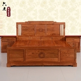 新中式红木床双人床1.8米花梨木雕花抽屉床储物床 卧室实木双人床