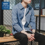 GBOY秋季薄款衬衫男日系潮流休闲长袖上衣外穿韩版青年修身外套男