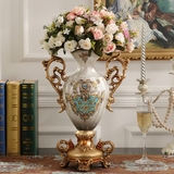 复古欧式奖杯花瓶摆件创意电视柜装饰品客厅台面大花瓶仿真花套装