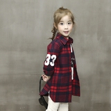2016秋款新款韩版女童百搭 数字格子长袖气质英伦风潮流衬衫外套