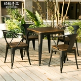 户外桌椅组合loft咖啡厅室外防腐实木桌椅庭院铁艺休闲桌椅五件套